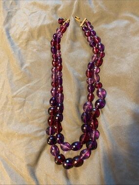Vintage Purple Beaded Double Strand Necklace 22”